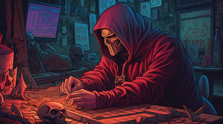 Portrait of a comic book super-villain plotting their next move. Fantasy concept, Illustration painting. Generative AIの素材