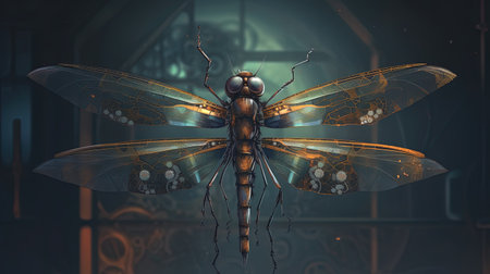 A dragonfly with mechanical wings. Fantasy concept, Illustration painting. Generative AIの素材