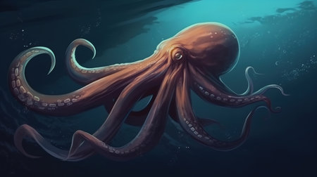 A giant squid with tentacles. Fantasy concept, Illustration painting. Generative AIの素材