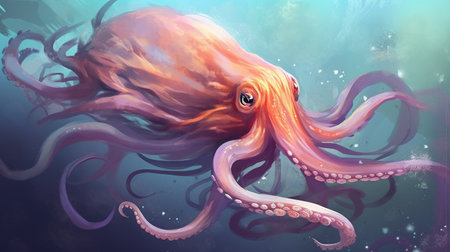 A giant squid with tentacles. Fantasy concept, Illustration painting. Generative AIの素材