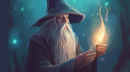 A wizard casting a spell. Fantasy concept, Illustration painting. Generative AIの素材