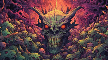 A demon summoning an army of fiends . Fantasy concept, Illustration painting. Generative AIの素材