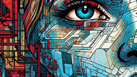 Abstract paintings of a woman's face. Fantasy concept, Illustration painting.の素材