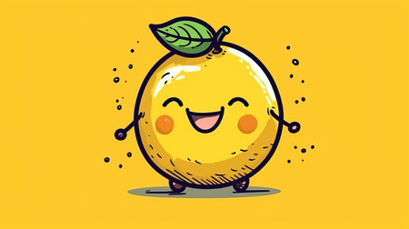 Adorable cartoon lemon smiling. Fantasy concept, Illustration painting.の素材