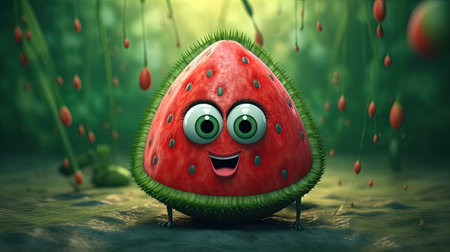 Adorable cartoon watermelon. Fantasy concept, Illustration painting.の素材