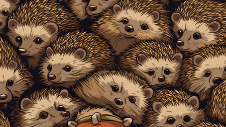 Adorable hedgehogs curled up in a ball . Fantasy concept, Illustration painting.の素材