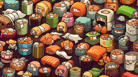 Adorable cartoon sushi. Fantasy concept, Illustration painting.の素材