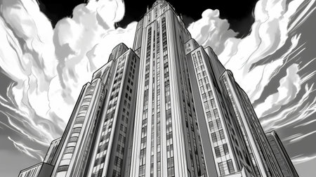 Art deco skyscraper from the 1920s. Fantasy concept, Illustration painting.の素材