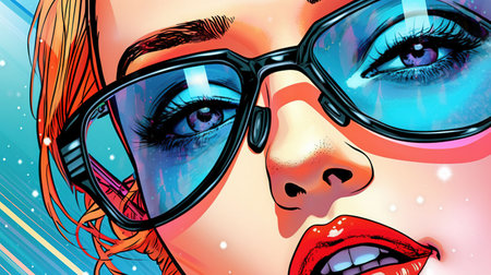 Portrait of a beautiful girl with glasses. Fantasy concept, Illustration painting.の素材