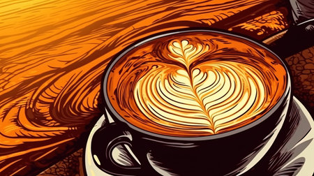 Coffee brewing and latte art. Fantasy concept, Illustration painting.の素材