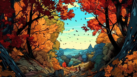 Colorful autumn leaves. Fantasy concept, Illustration painting.の素材