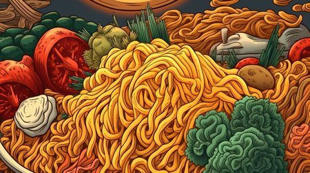 Classic Italian pasta dishes. Fantasy concept, Illustration painting.の素材
