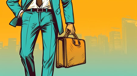 Businessman with brief case. Fantasy concept, Illustration painting.の素材