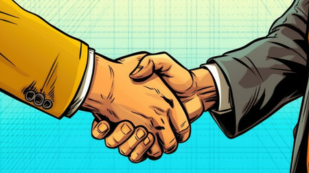 Business people shaking hands. Fantasy concept, Illustration painting.の素材