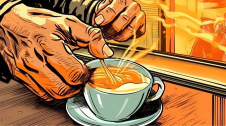 Brewing espresso shots. Fantasy concept, Illustration painting.の素材