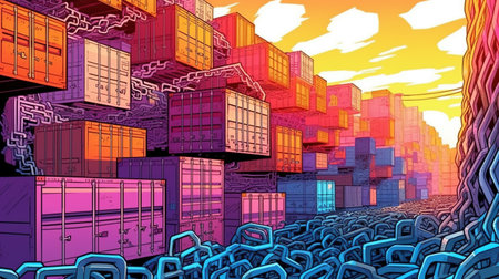 Logistics of Blockchain concept. Fantasy concept, Illustration painting.の素材