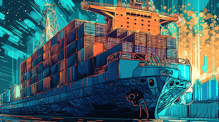 logistics and shipping industry artwork . Fantasy concept, Illustration painting.の素材