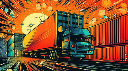 logistics and shipping industry artwork . Fantasy concept, Illustration painting.の素材