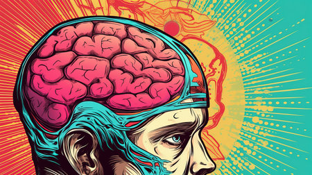 Brain scans and neuroscience research. Fantasy concept, Illustration painting.の素材