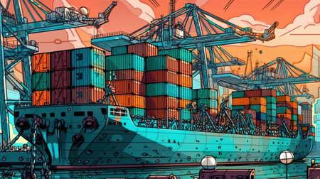 logistics and shipping industry artwork . Fantasy concept, Illustration painting.の素材