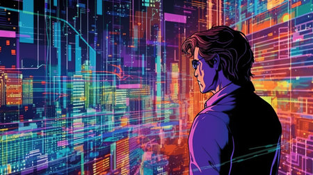 Big data analytics and visualization. Fantasy concept, Illustration painting.の素材