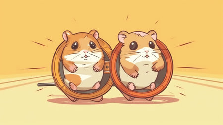 Cute hamsters running. Fantasy concept, Illustration painting.の素材