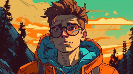 A handsome guy against the sky . Fantasy concept , Illustration painting.の写真素材