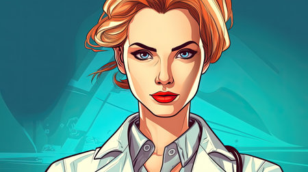 Confident female doctor wearing a white lab coat. Fantasy concept, Illustration painting. Digital...