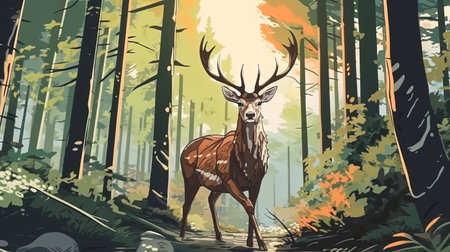 Graceful deer in a forest clearing. Fantasy concept, Illustration painting. Digital art.の写真素材