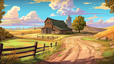 Picturesque farm and ranch experience. Fantasy concept, Illustration painting. Digital art.の写真素材