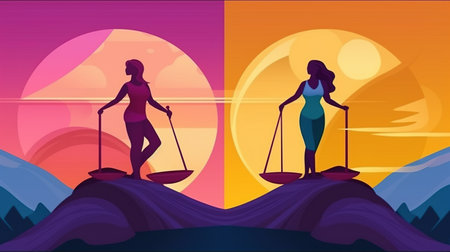 Gender equality and women's empowerment. Fantasy concept, Illustration painting. Digital art.の写真素材