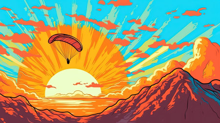 Paraglider soaring through the sky. Fantasy concept, Illustration painting. Digital art.の写真素材