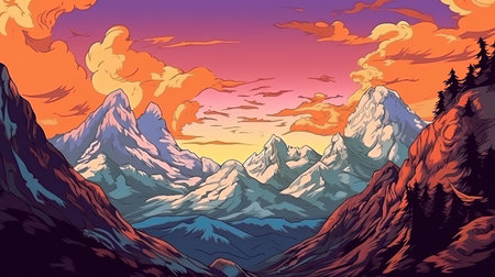 Majestic mountain landscape. Fantasy concept, Illustration painting. Digital art.の写真素材