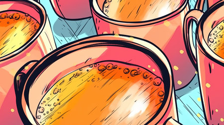 Mugs of hot apple cider. Fantasy concept, Illustration painting. Digital art.の写真素材