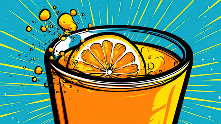 Freshly squeezed orange juice. Fantasy concept, Illustration painting. Digital art.の写真素材