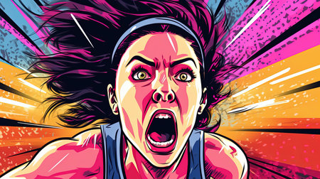 Female athlete crossing the finish line in a race. Fantasy concept, Illustration painting. Digital art.の写真素材