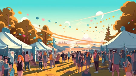 Lively outdoor music festival. Fantasy concept, Illustration painting. Digital art.の写真素材
