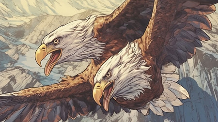 Majestic eagles soaring through the sky. Fantasy concept, Illustration painting. Digital art.の写真素材