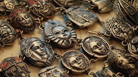 A set of antique metal jewelry. Fantasy concept, Illustration painting. Digital art.の写真素材