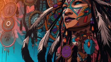 Native American dreamcatchers and totems. Fantasy concept, Illustration painting. Digital art.