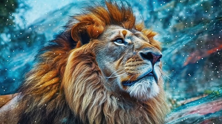 Majestic lion in the wild nature. Fantasy concept, Illustration painting. Digital art.
