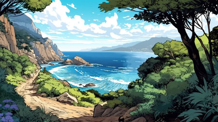Picturesque coastal cliffs art. Fantasy concept, Illustration painting. Digital art.の写真素材