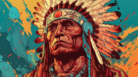 Chief, Native American spiritual rituals. Fantasy concept , Illustration painting.の写真素材
