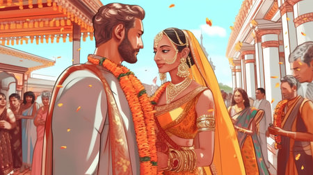 Traditional Hindu wedding ceremony. Fantasy concept , Illustration painting.の写真素材