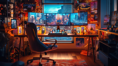 Home office setup inspiration. Fantasy concept , Illustration painting.の写真素材