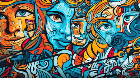 Vibrant street art in a city. Fantasy concept , Illustration painting.の写真素材