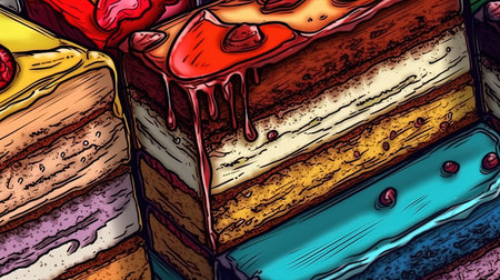 Decadent layered cake slices . Fantasy concept , Illustration painting.の写真素材