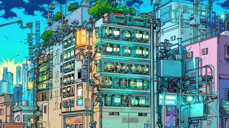 Connected energy management systems for commercial buildings . Fantasy concept , Illustration painting.の写真素材