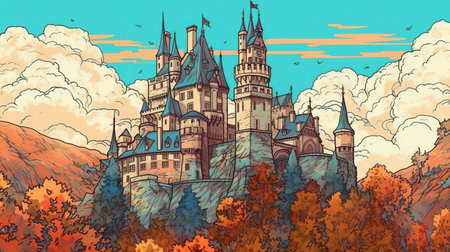 Enchanting fairy tale castles . Fantasy concept , Illustration painting.の写真素材