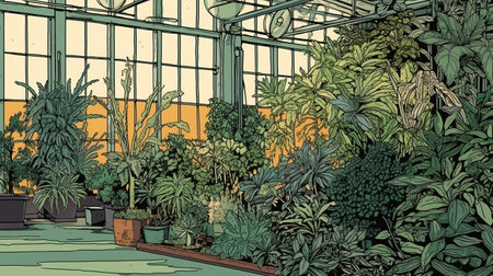 Horticulture and greenhouse cultivation. Fantasy concept , Illustration painting.の写真素材